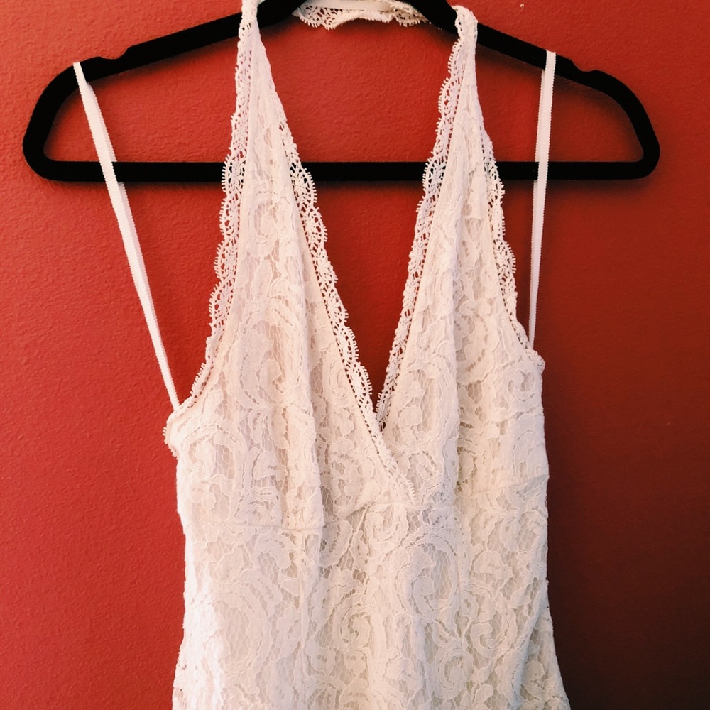 White lace halter top dress